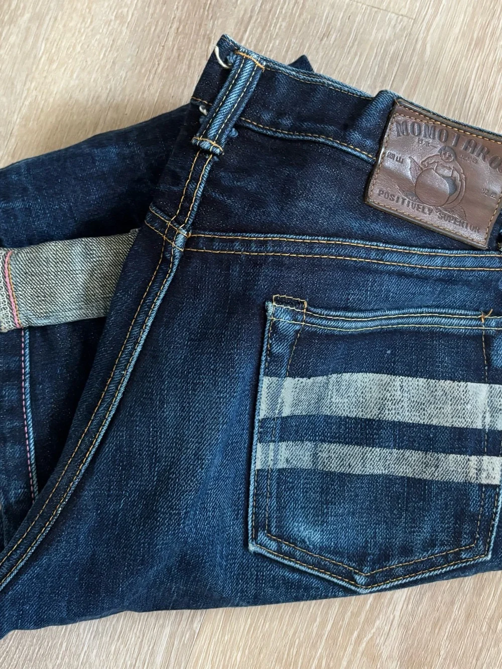 Momotaro Jeans Men 31 Pink Selvedge Denim Going To Battle Stripes Made In Japan